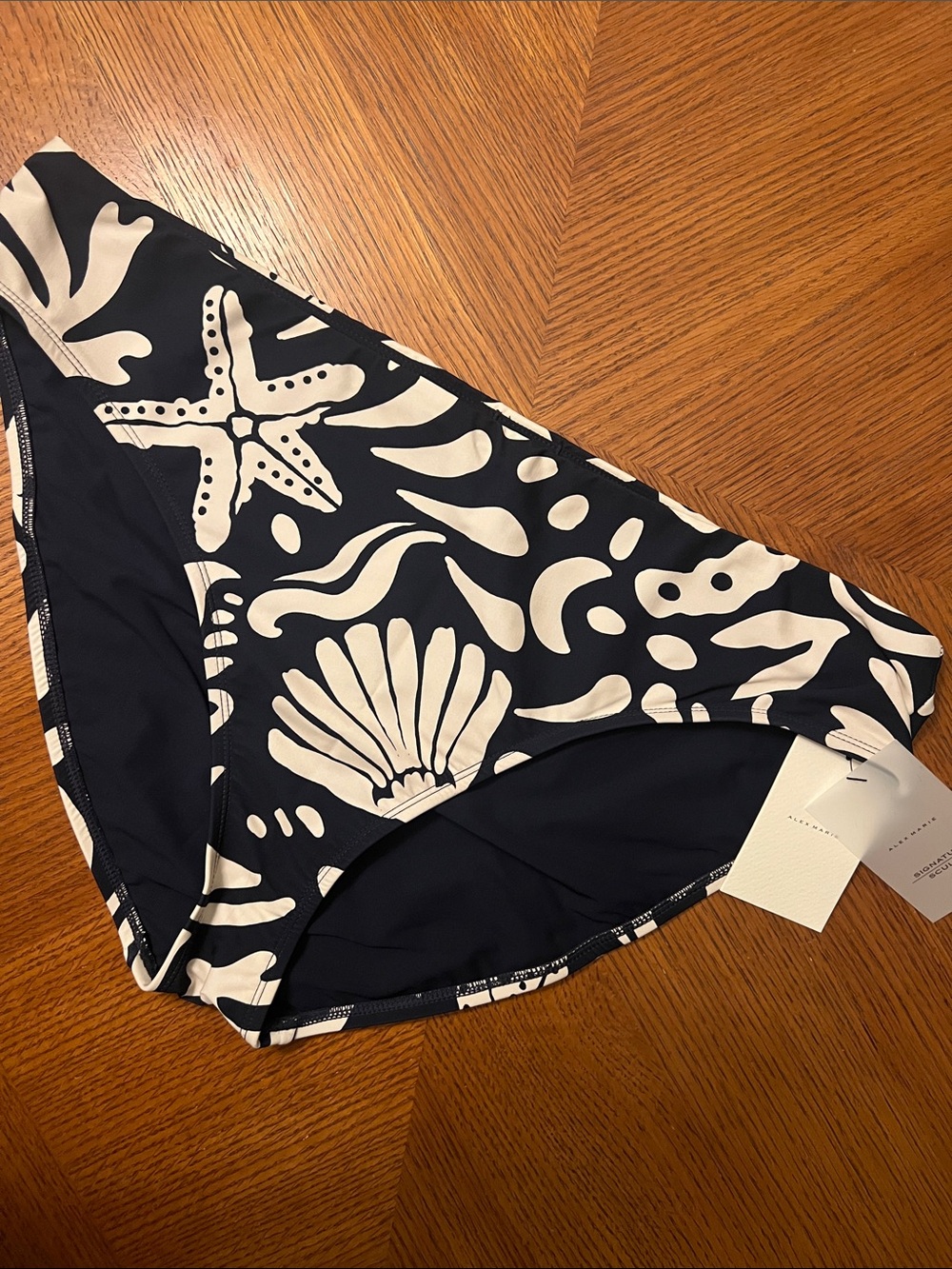 Alex Marie XXL Navy and White Bikini Bottom with Seashell Print B25